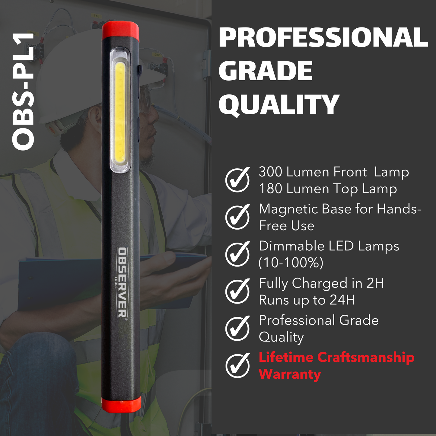 300 Lumen Dual-Lamp LED Rechargeable Penlight with Dimming and Magnetic Base
