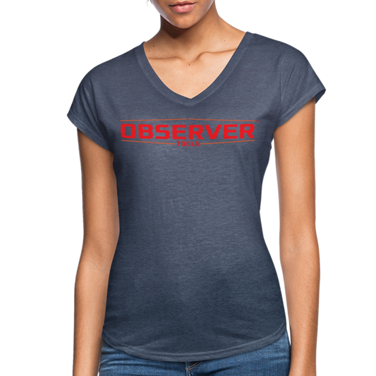 Women's Slim-Fit V-Neck T-Shirt - Orange Logo - navy heather