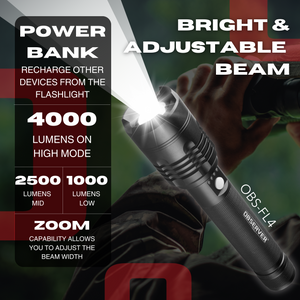 4000 Lumen High Power LED Rechargeable Flashlight with Phone Charger and Zoom