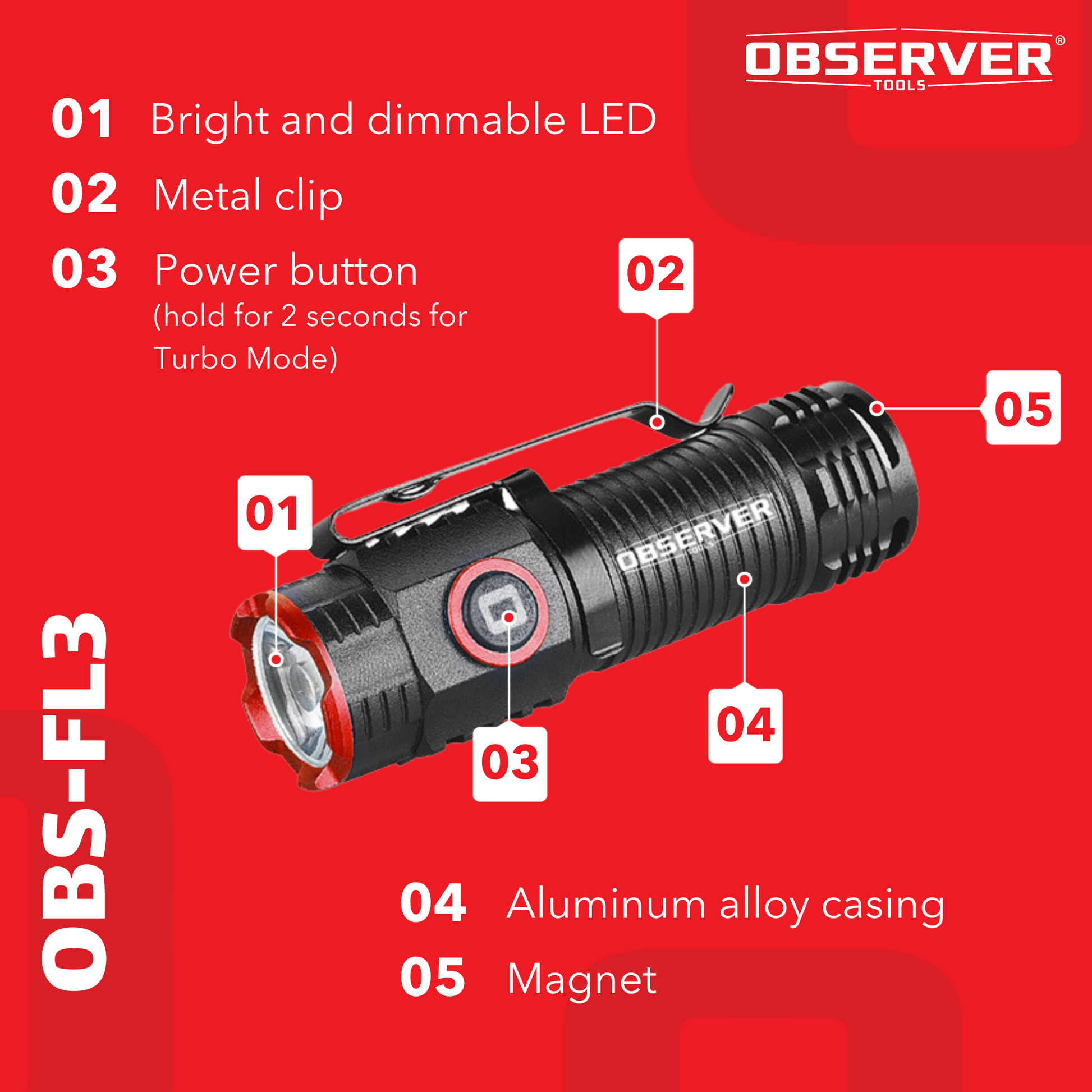 borbede led flashlight with 3 head rechargeable portable 1000 Lumen LED Rechargeable Mini-Flashlight with Turbo Mode and Magnet – Observer Tools