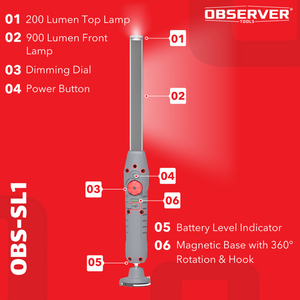 900 Lumen Dual-Lamp LED Rechargeable Slim Light with Stepless Dimming and Magnetic-Pivoting Base