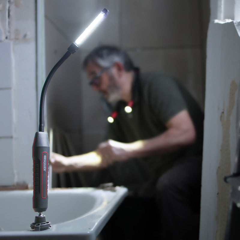 600 Lumen Dual-Lamp LED Rechargeable Slim Light with Stepless Dimming, Flexible Neck, and Magnetic-Pivoting Base