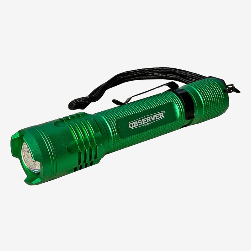 observer tools fl2 1000 lumen flashlight with lifetime warranty useful for camping, survival, hunting, fishing, contractor, home garage, construction, mechanic, car repair. Compact design with battery lasting up to  24 hours.