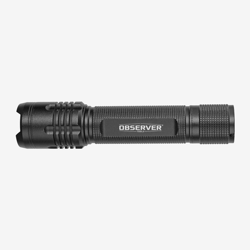 observer tools fl2 1000 lumen flashlight with lifetime warranty useful for camping, survival, hunting, fishing, contractor, home garage, construction, mechanic, car repair. Compact design with battery lasting up to  24 hours.