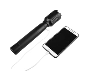 4000 Lumen High Power LED Rechargeable Flashlight with Phone Charger and Zoom