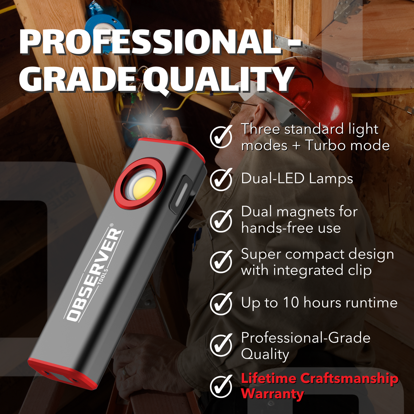 800 Lumen LED Rechargeable Mini-Work Light with Dual Lamps