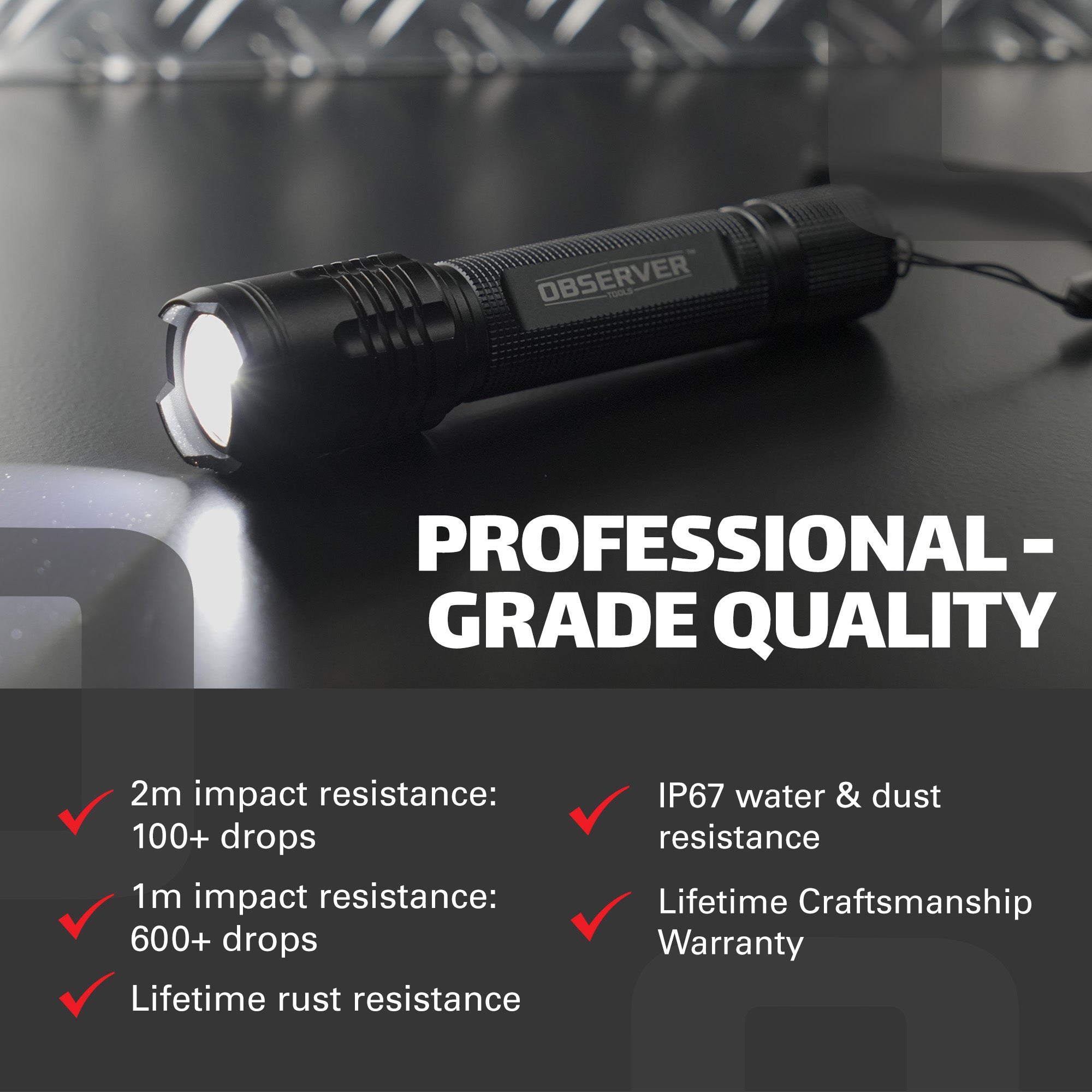 1000 Lumen Pocket LED Rechargeable Flashlight, Zoom, Rear Power Button, Waterproof