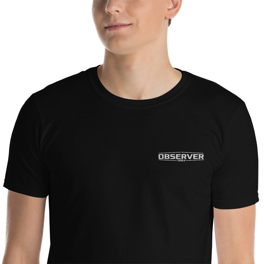 Men's T-Shirt - White Embroidered Logo - Observer Tools