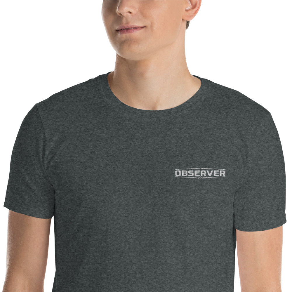 Men's T-Shirt - White Embroidered Logo - Observer Tools